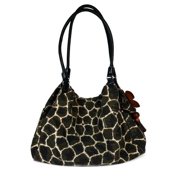 Brighton Giraffe Print Large Handbag Canvas Leather Shoulder Straps Flower Charm - Picture 3 of 11